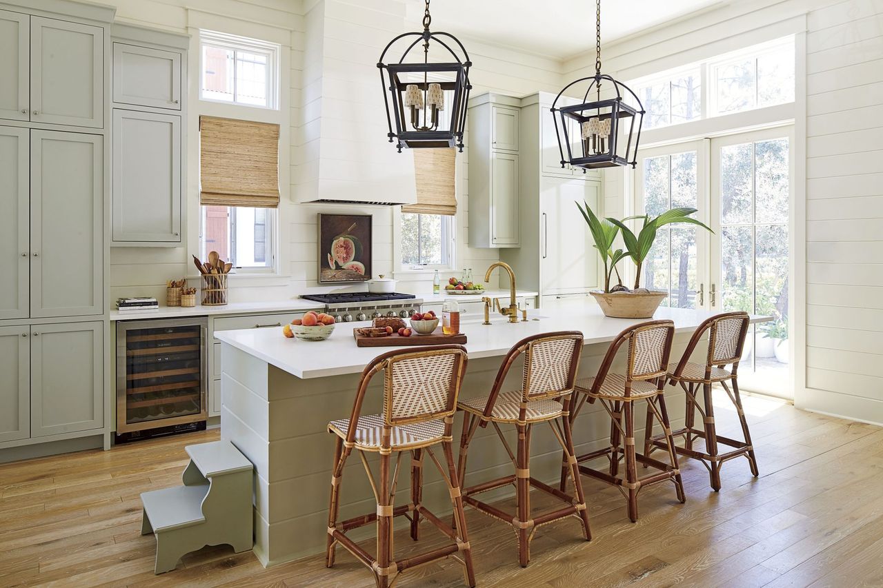 Maison Studio WaterColor, FL Neutral Kitchen with Shiplap Wall Backsplash