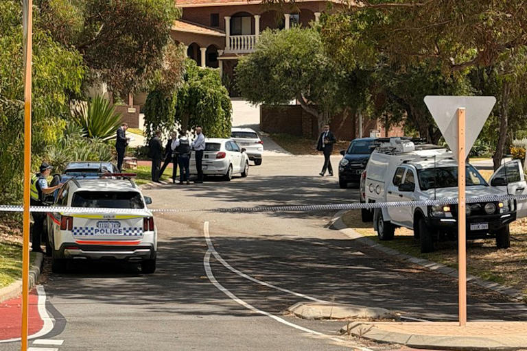 Police at the scene in Mosman Park on Friday morning.
