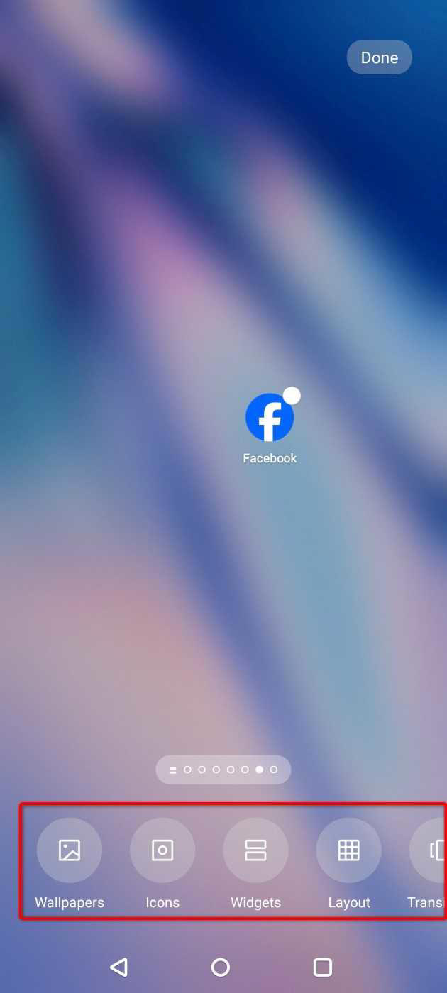 Customization options highlighted on a home screen.