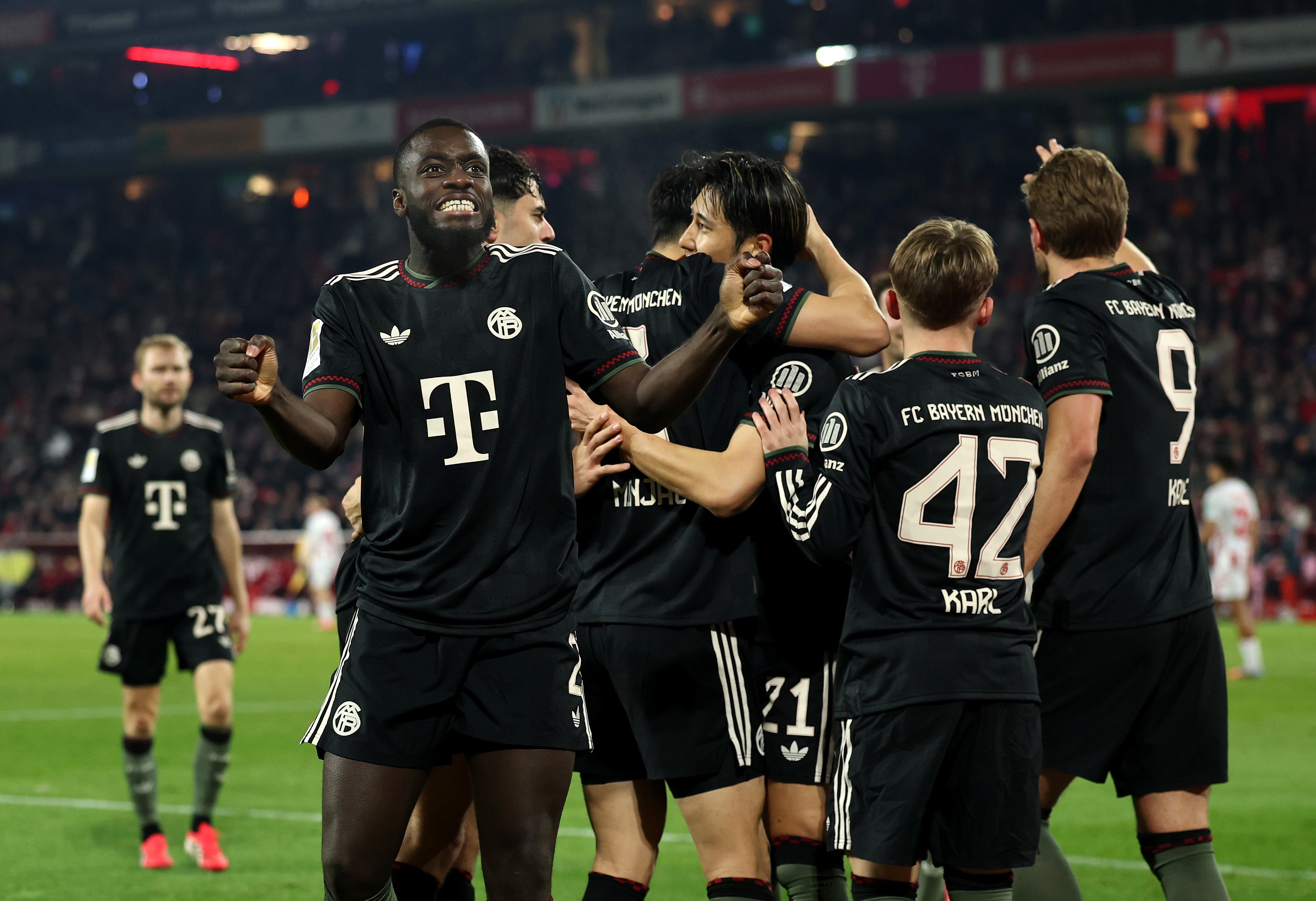 Dayot Upamecano of FC Bayern Munich celebrates against Koln (Getty)