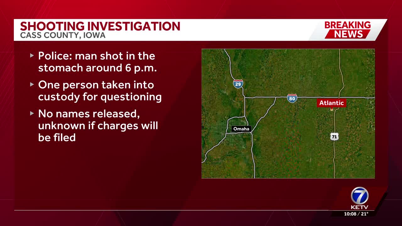 One person taken to the hospital after shooting in Cass County, Iowa