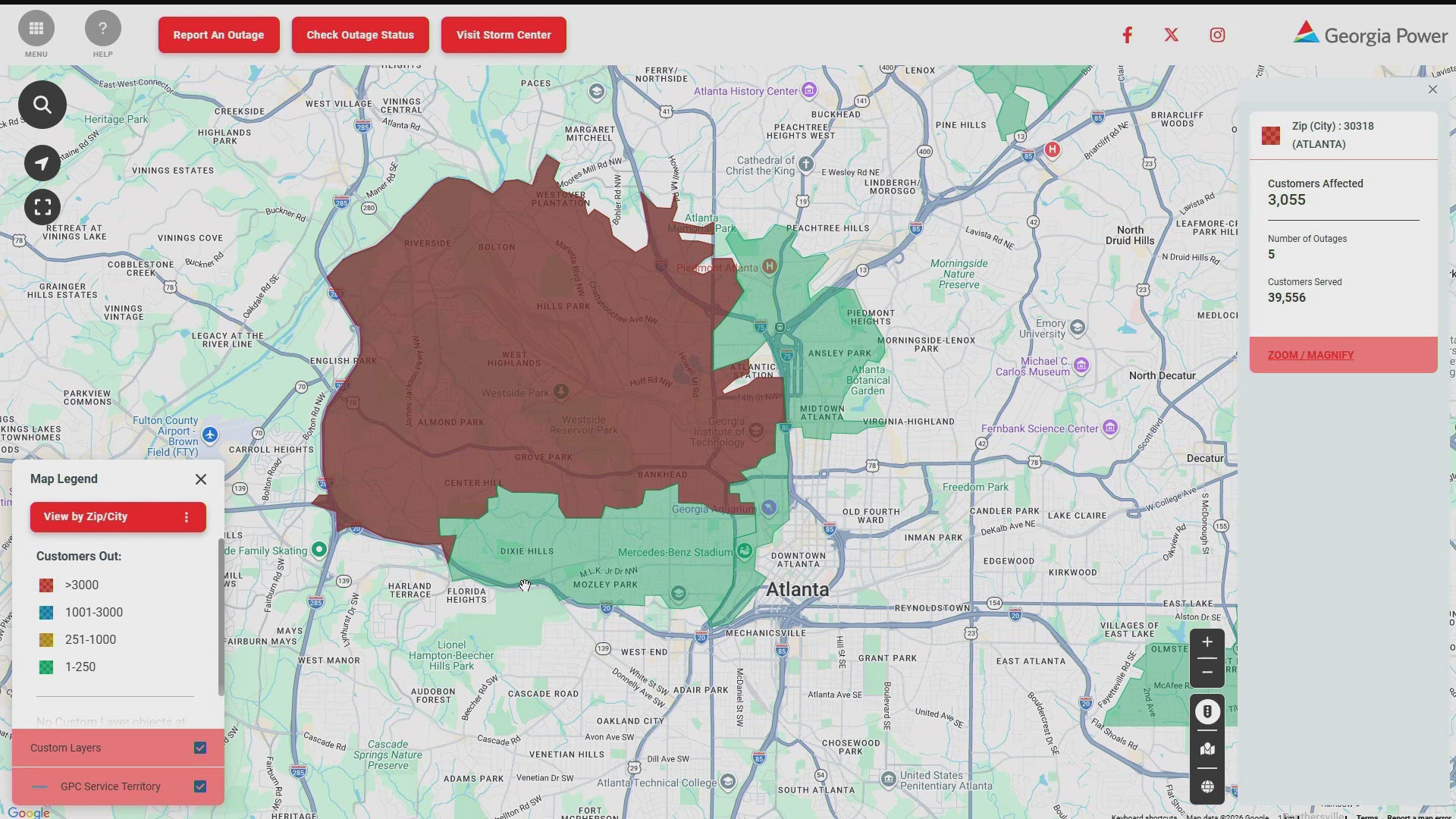 Power outages reported in Atlanta
