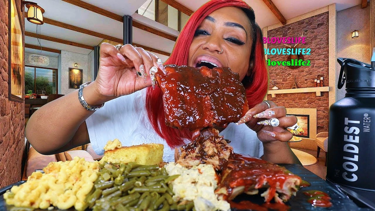 Mission BBQ ribs and pulled pork feast mukbang