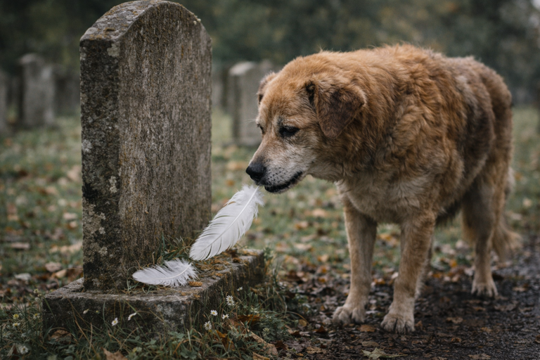 Il cane che per dieci anni ha portato una piuma bianca su una tomba