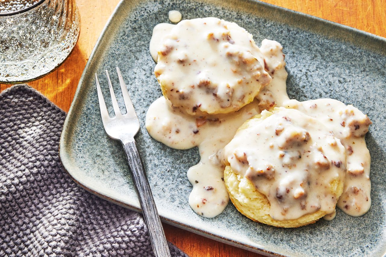 Southern Living Sausage and Gravy served on a plate