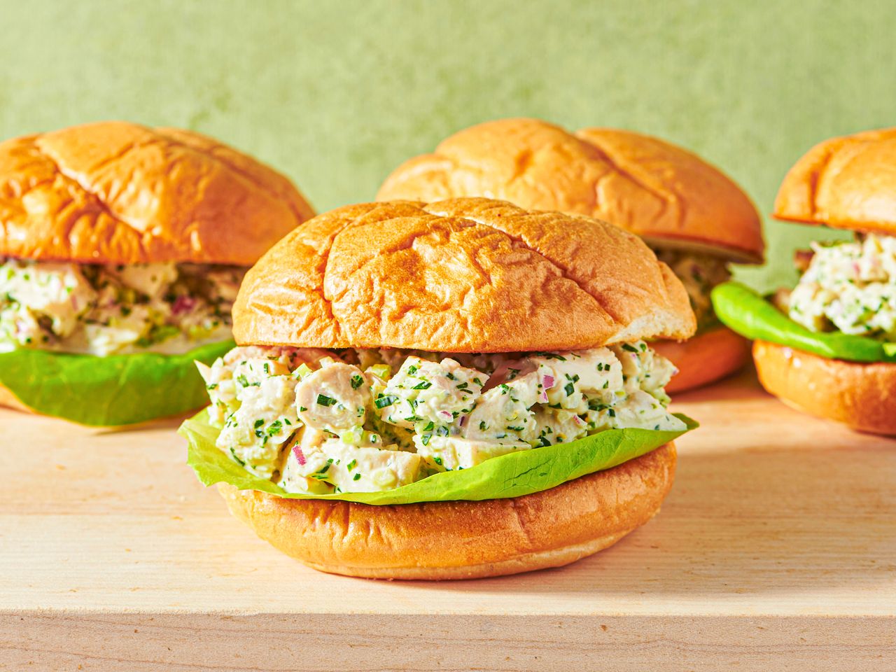 Side view of chicken salad sandwich