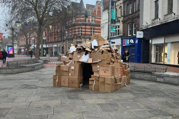 Cardboard box homeless shelter removed from town centre