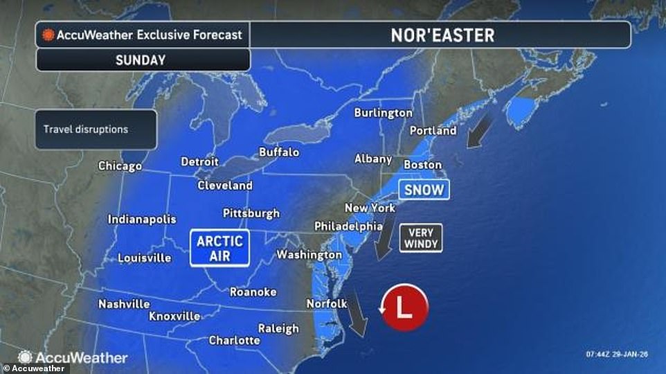 Winter storm is forming off the US East Coast