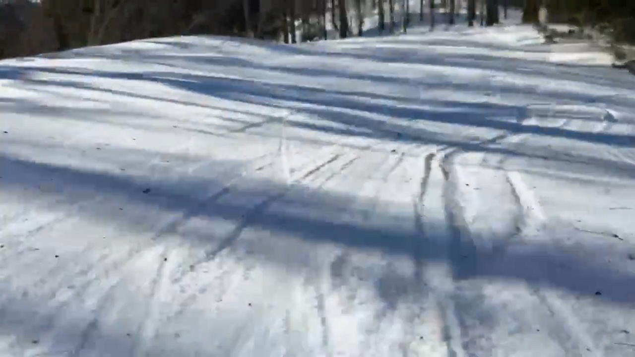 Fun sledding down snowy driveway in Ferndale, Arkansas, USA