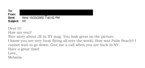 This decades-old email from the first lady was part of a January dump of documents in the Epstein files. / Justice Department