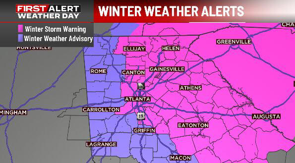 Winter storm warning now includes metro Atlanta; snow starts Saturday ...