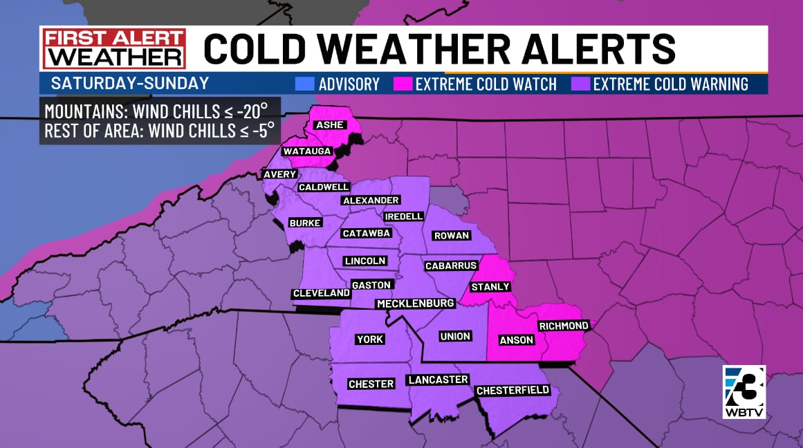 Extreme cold warning issued for nearly every county in the Charlotte region