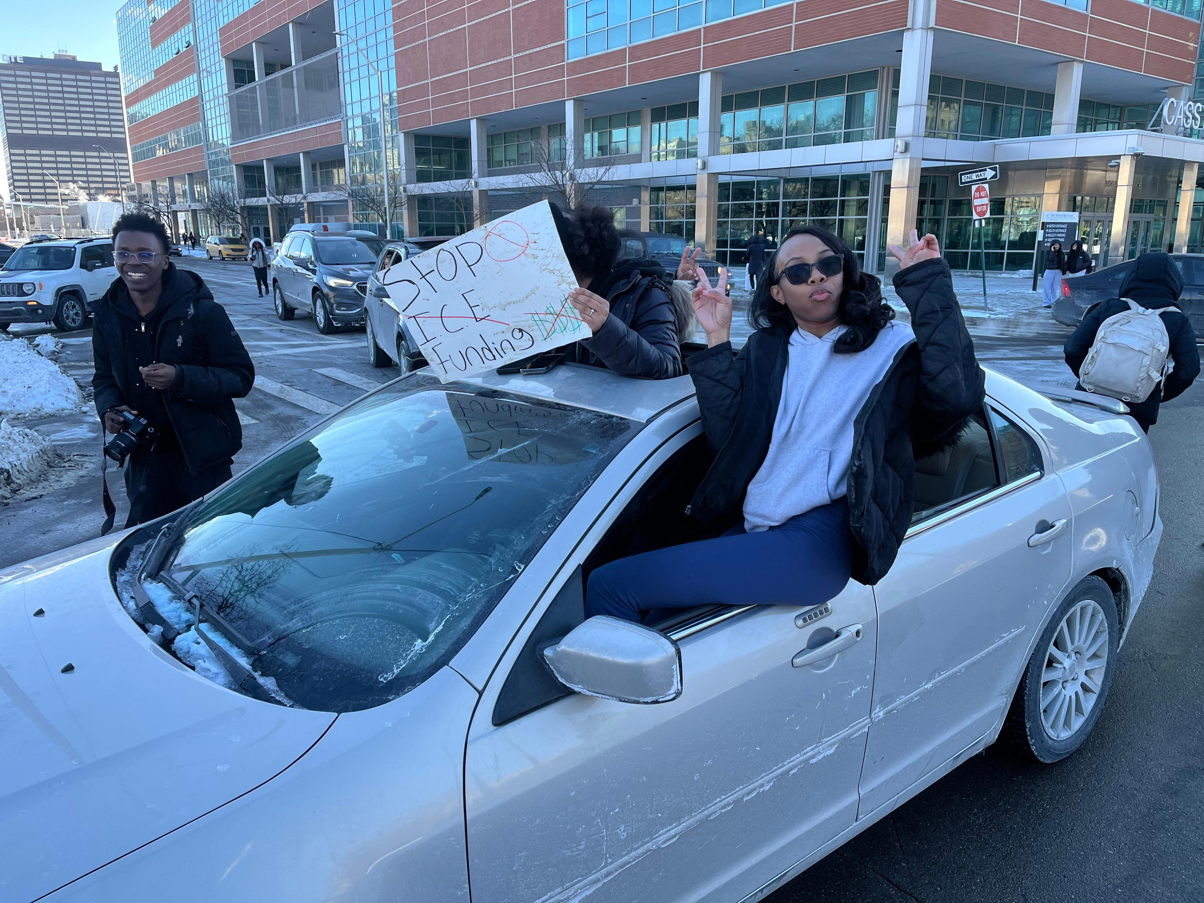Hundreds of Cass Tech students protest ICE with walkout