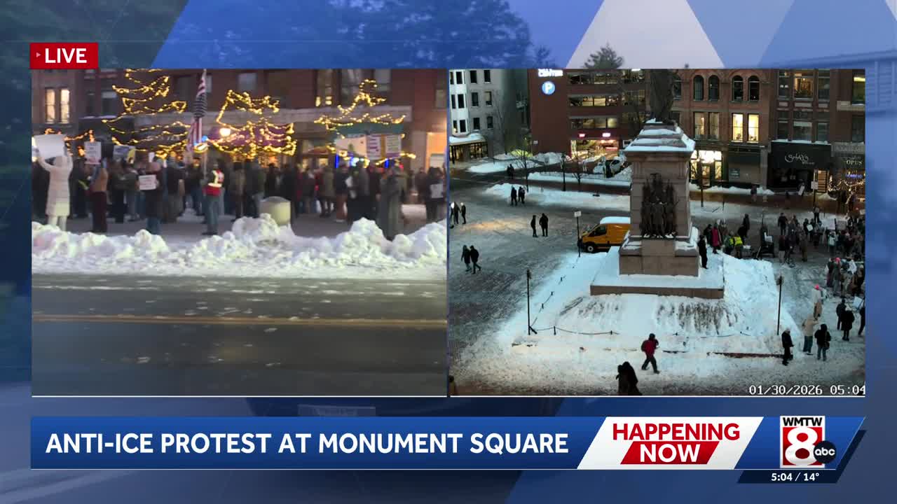 Anti-ICE protesters return to Monument Square after march through ...