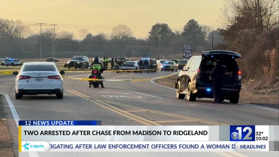 Two arrested after chase from Madison to Ridgeland