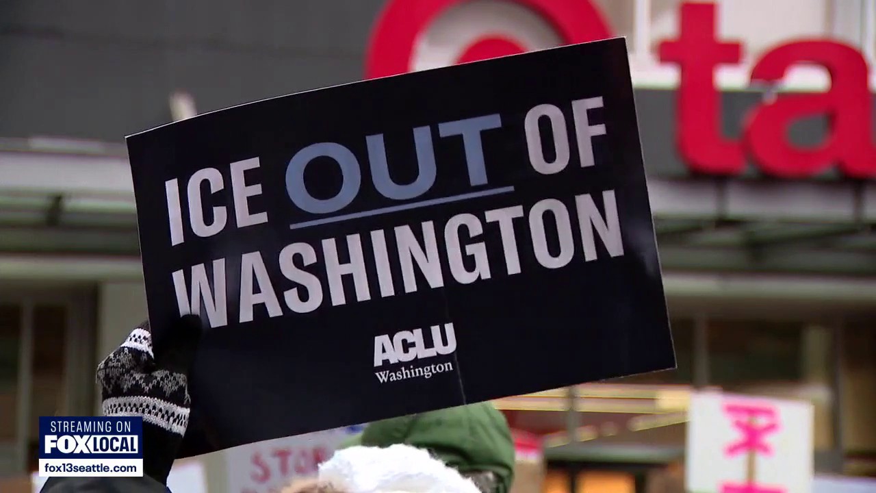 Protesters rally in Seattle during national 'ICE Out' day of action