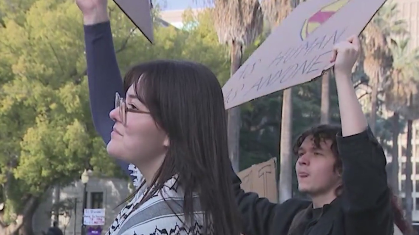 Protestors participate in 'ICE Out Now' walkout in Sacramento