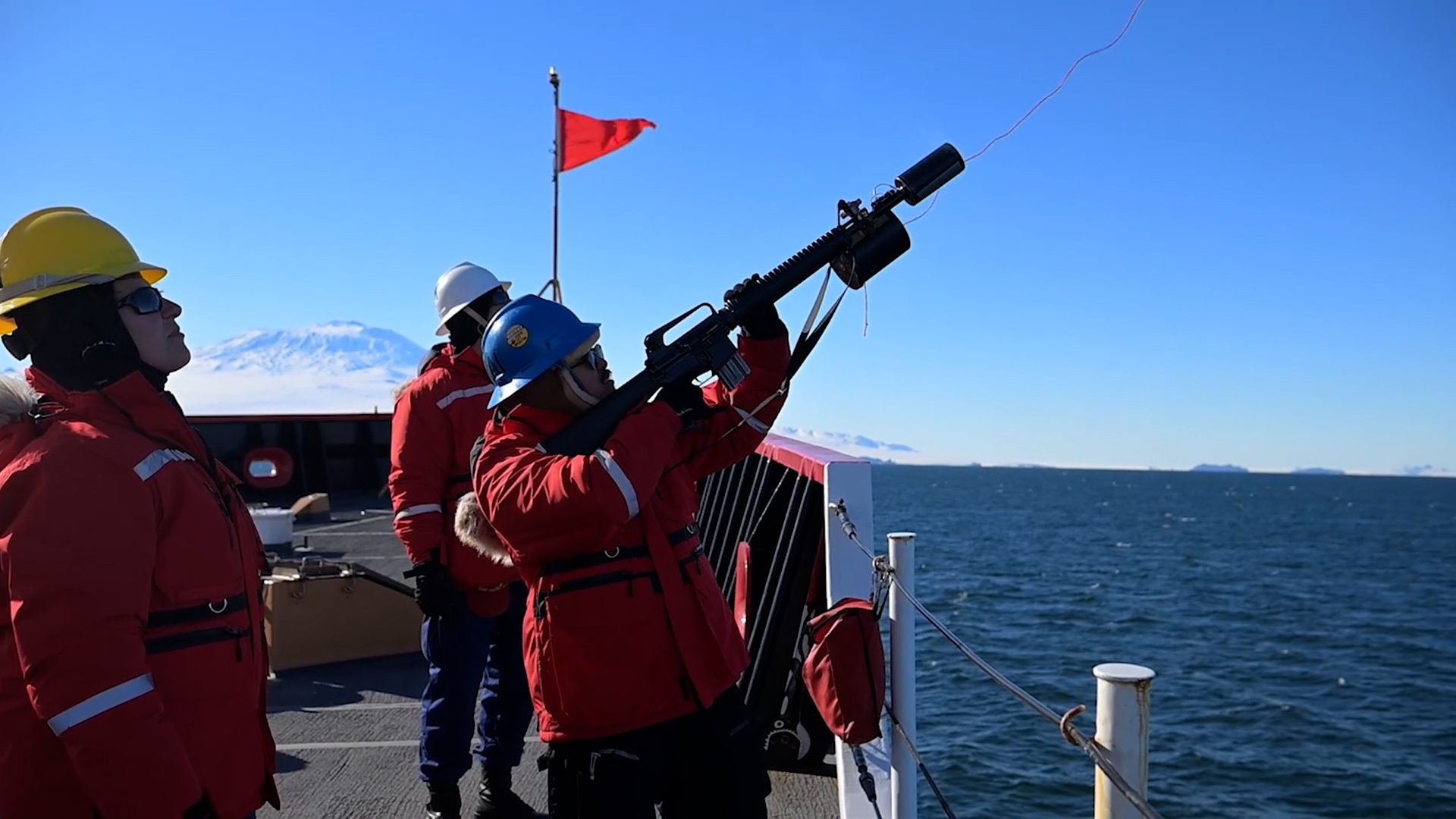 Coast Guard crew trains with line-throwing equipment in Antarctica