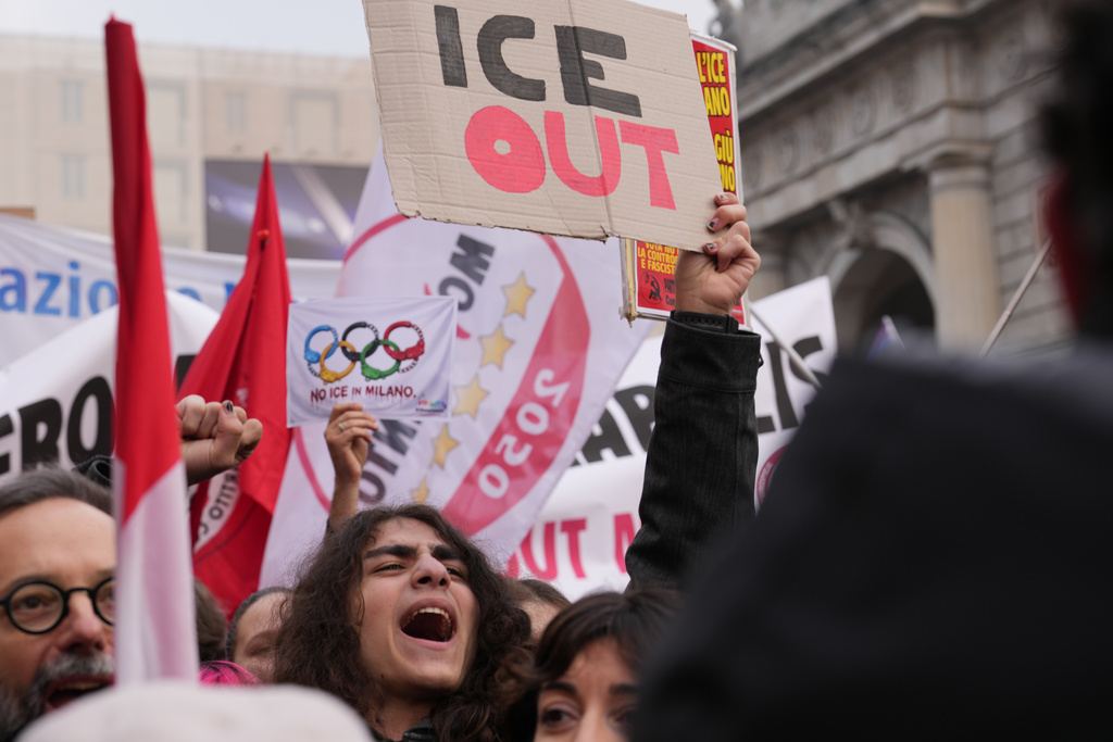 Demonstrators in Milan protest ICE unit at Winter Olympics