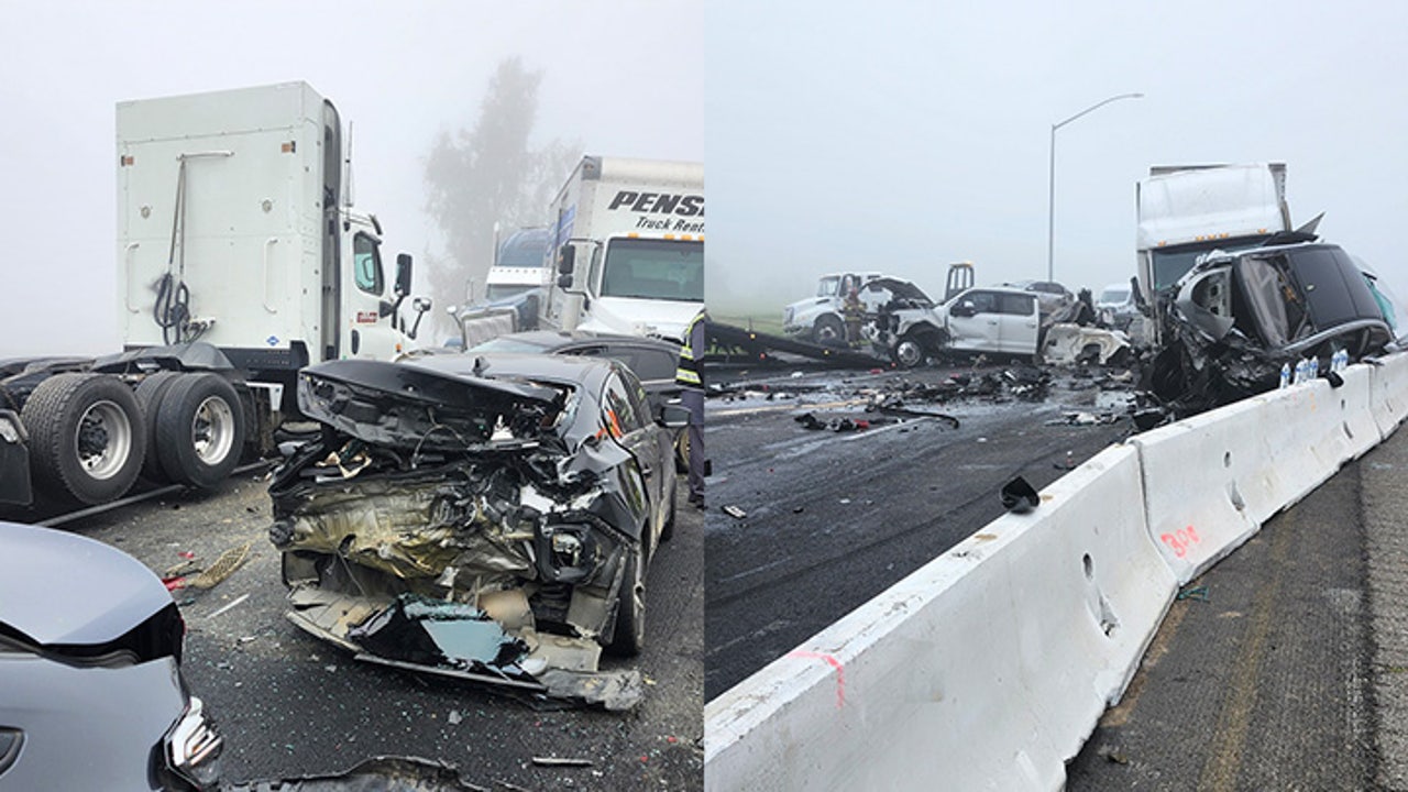 Massive multi-vehicle pileup in dense fog shuts down Highway 99 between ...