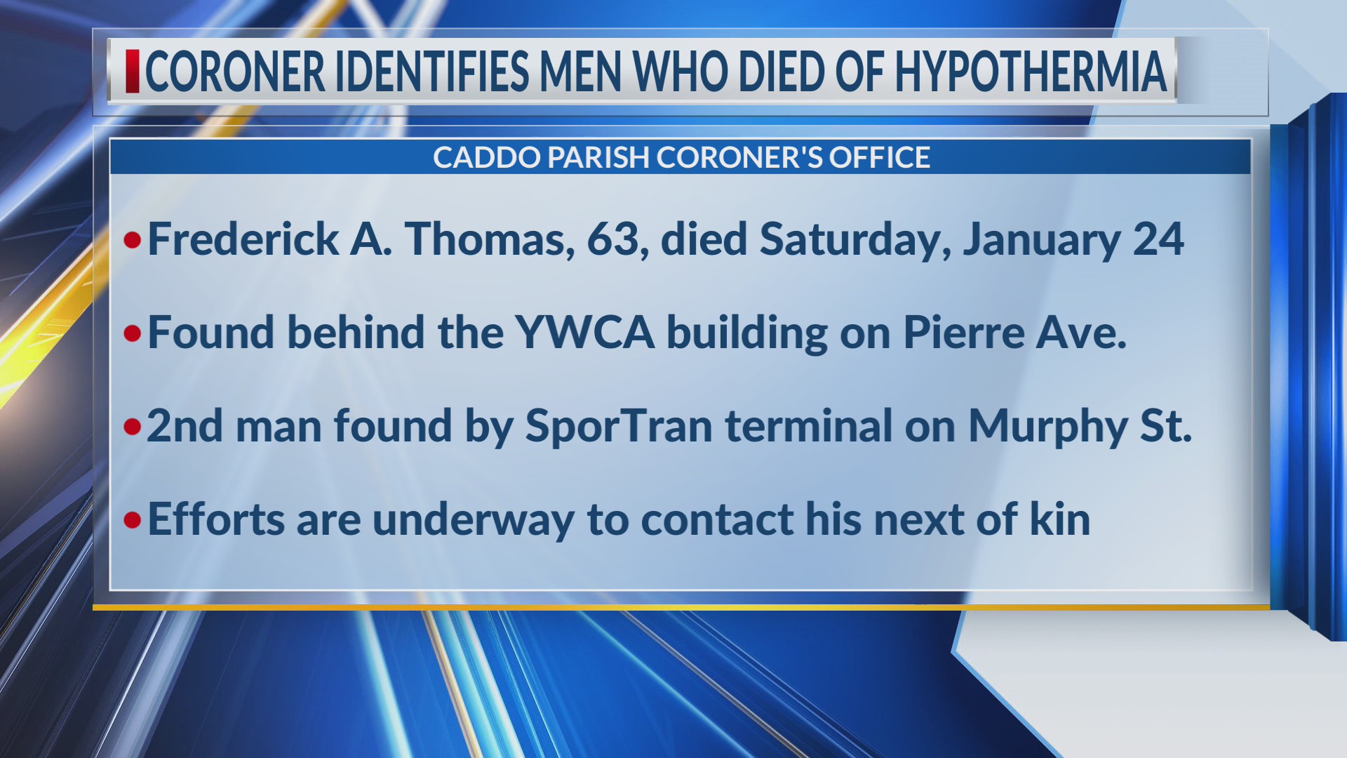One victim in Caddo weather-related deaths identified by coroner