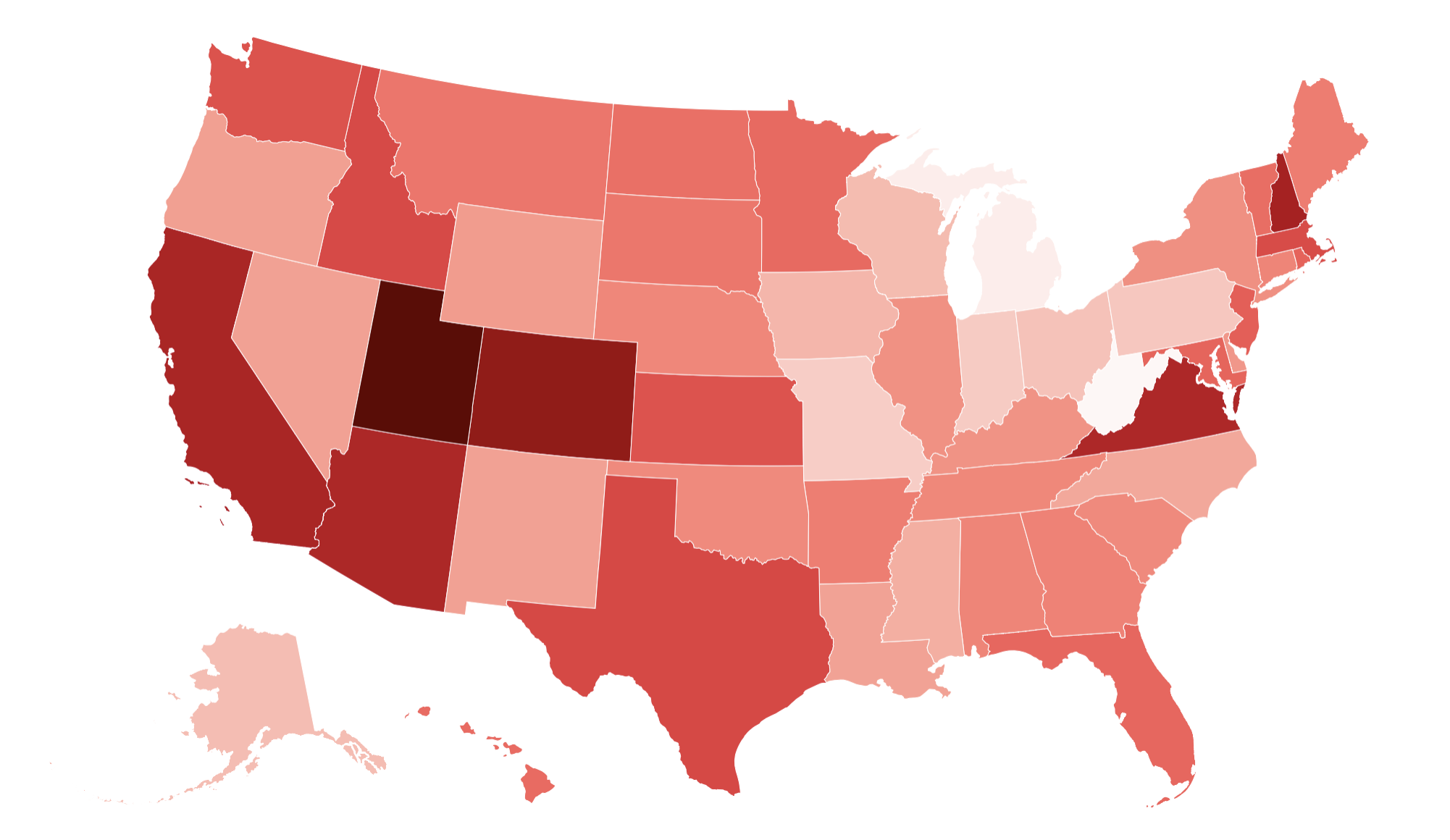 Map reveals states where incomes have grown the least in 50 years