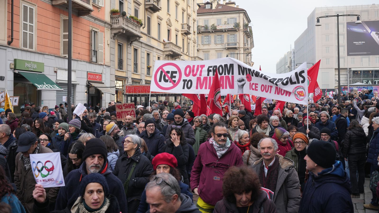 Hundreds protest against ICE role in Winter Olympics in Milan