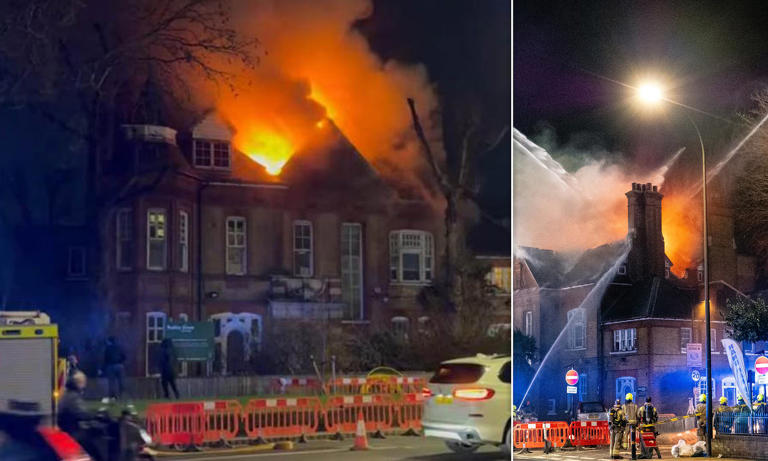 Huge blaze breaks out at London nursery as dozens of firefighters ...