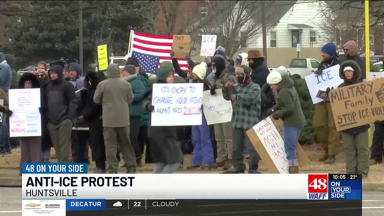 Hundreds brave the freezing cold to protest ICE in Huntsville