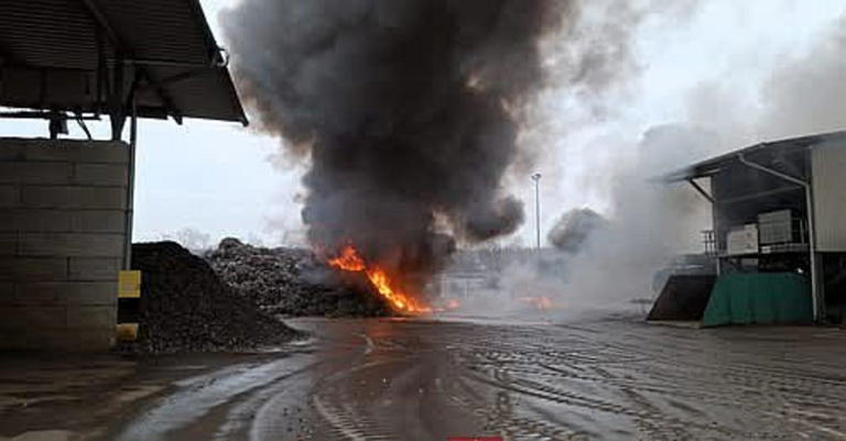 Das brennende Recyclingmaterial sorgte für eine mächtige Rauchsäule.