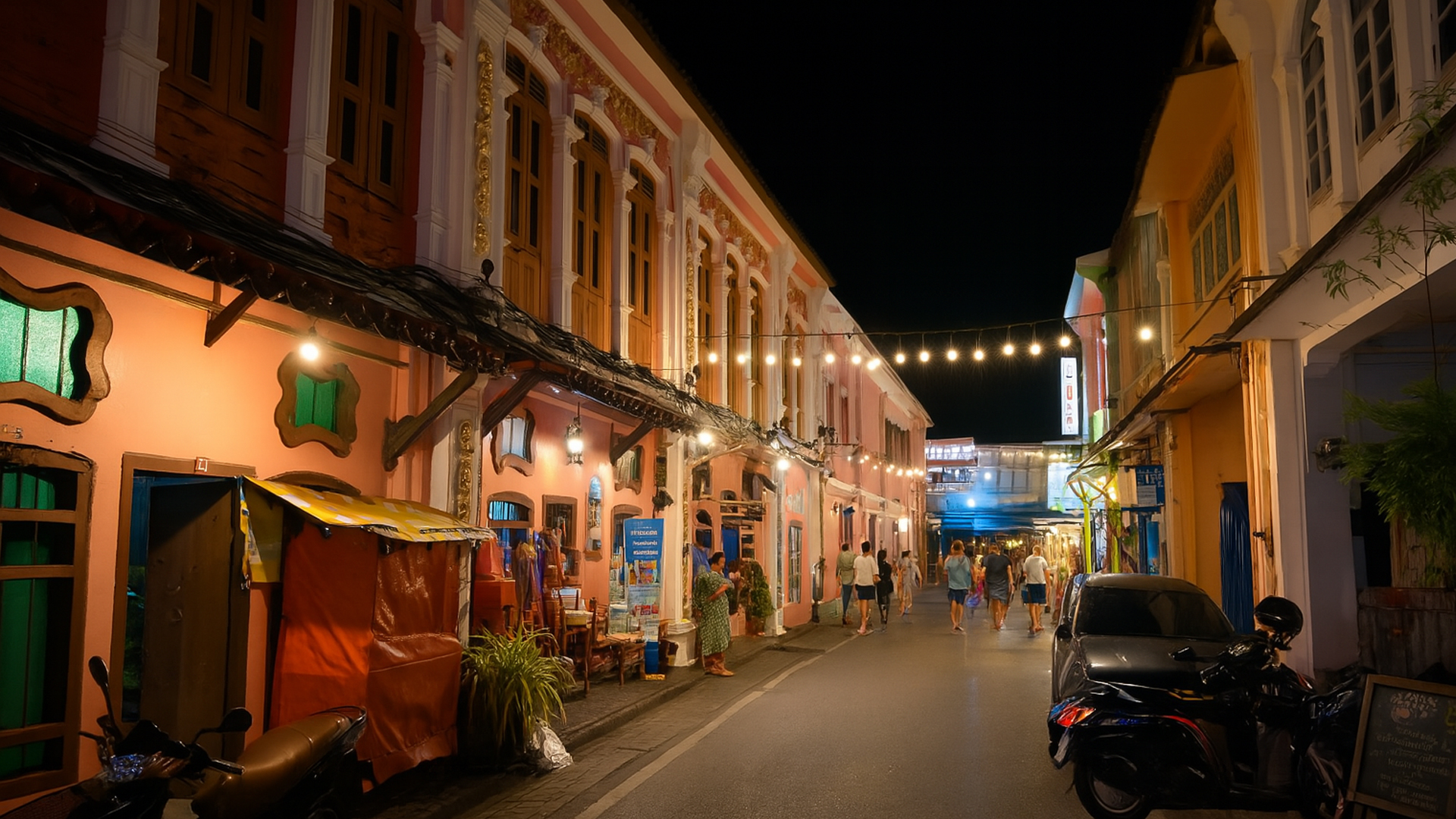 Phuket Old Town night walk in historic district (4K)