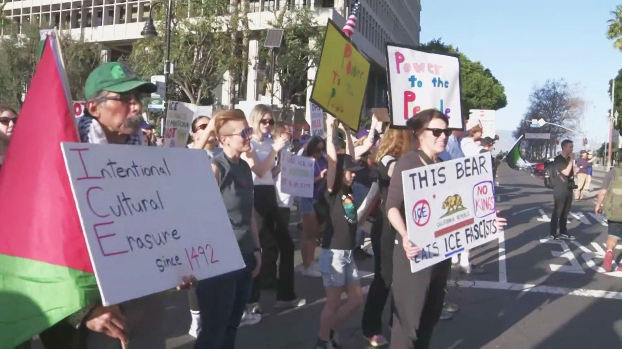 Hundreds gather for 2nd day of anti-ICE protests in downtown Los Angeles