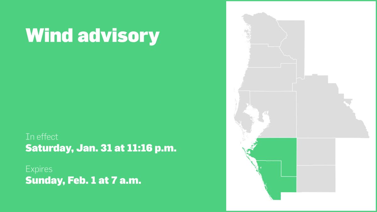 Wind advisory in place for Central West Florida until Sunday morning – winds gusting up to 40 mph<br><br>