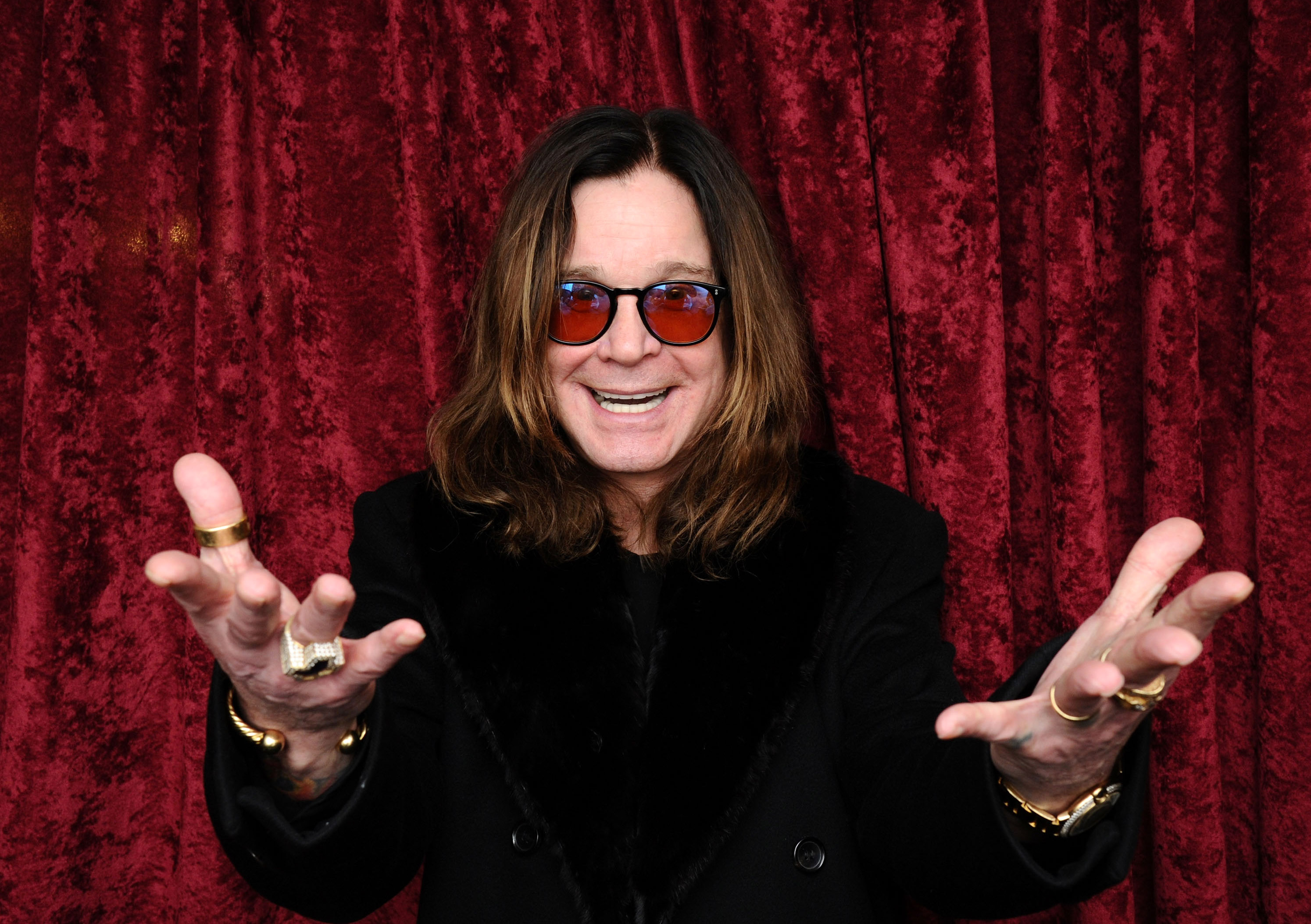 Sharon Osbourne supported by kids Jack and Kelly at pre-Grammys 2026 ...