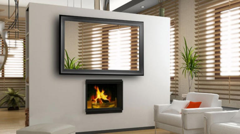 A mirror TV in a living room.