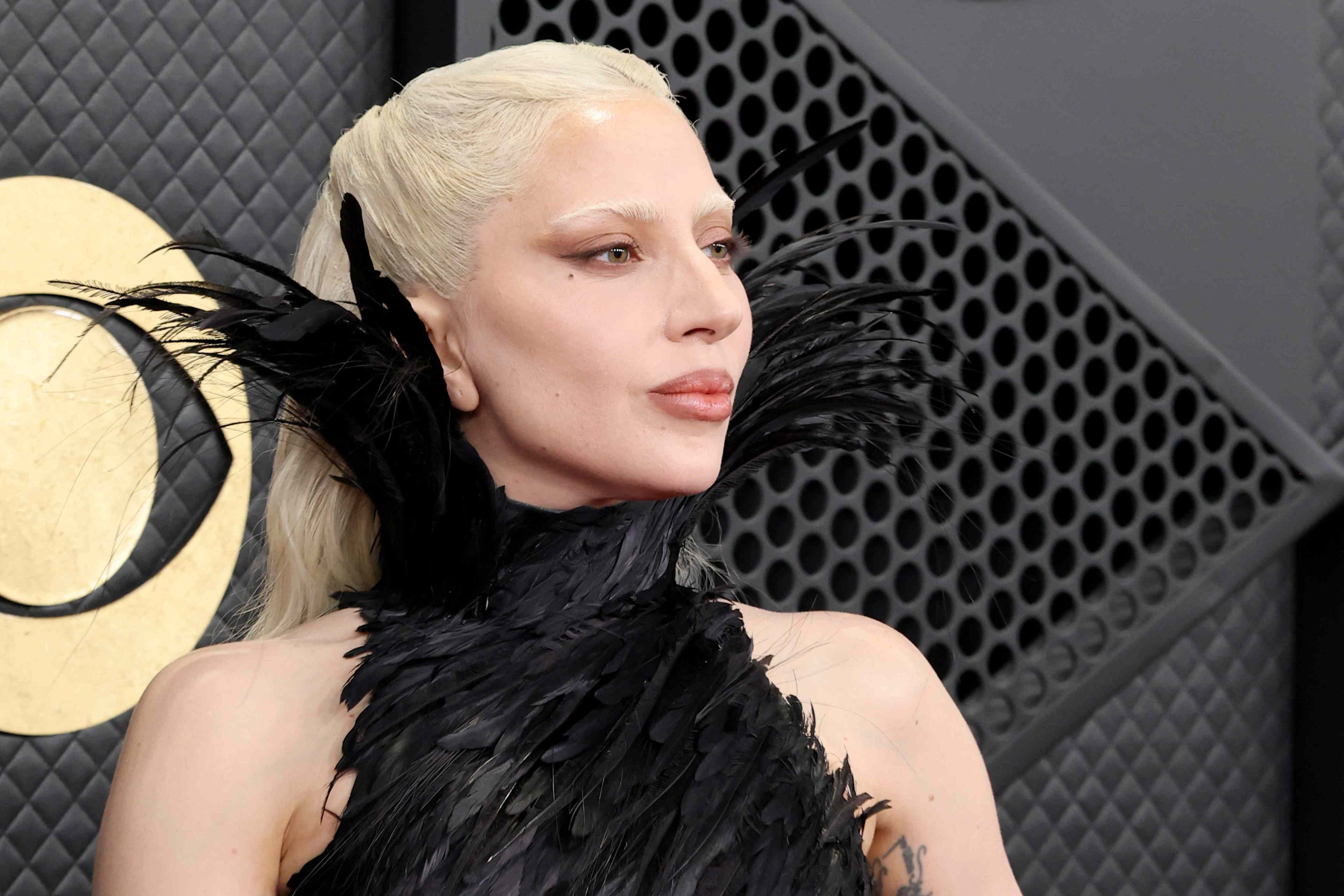 lady gaga bird dress Lady Gaga makes her GRAMMYs arrival in a custom feathered look by Matires  Fcales, delivering drama, artistry, and absolute presence. #LisLove # Ladygaga #viral #fashion #grammy