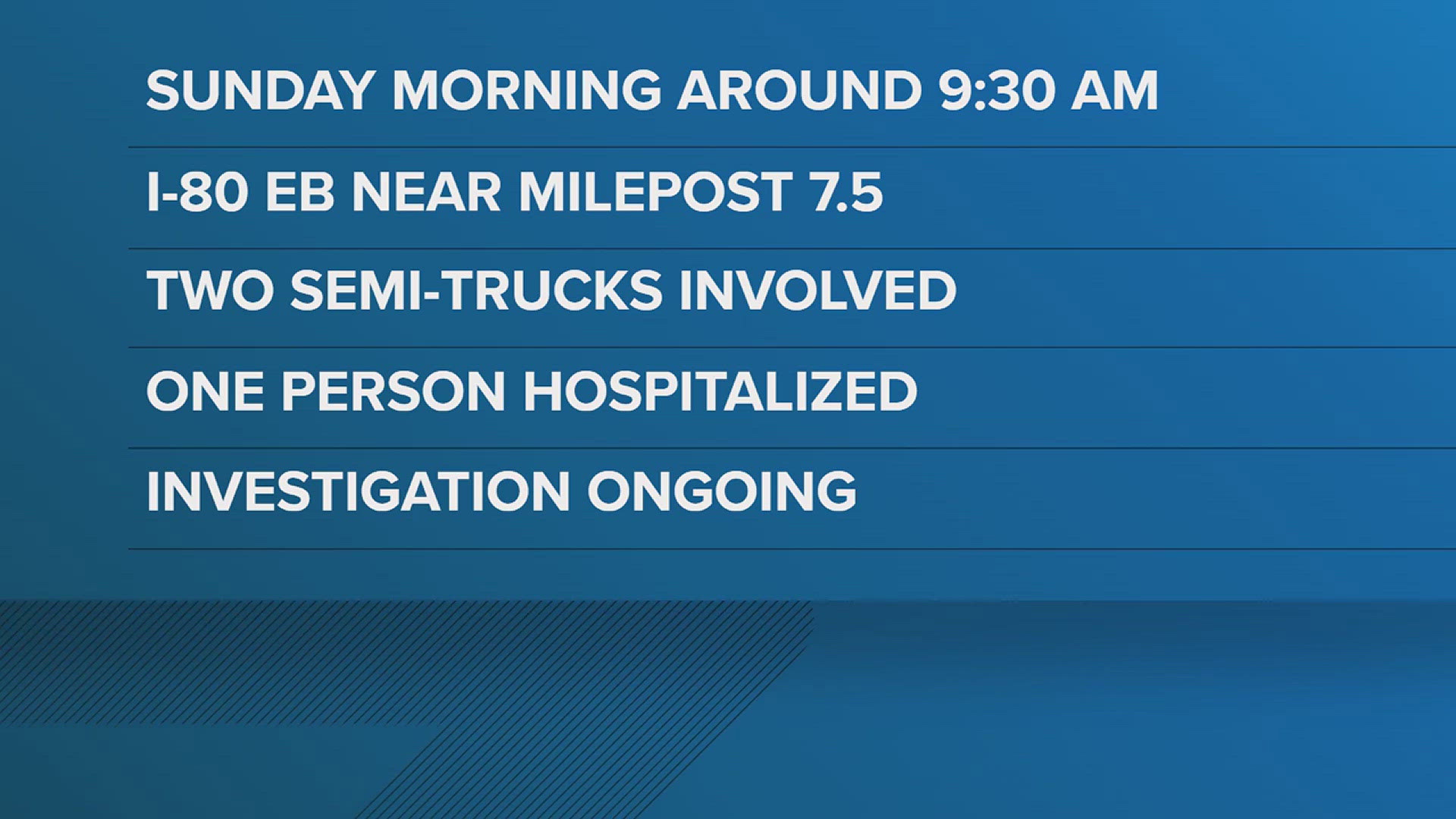 One injured after a crash involving 2 semi-trucks
