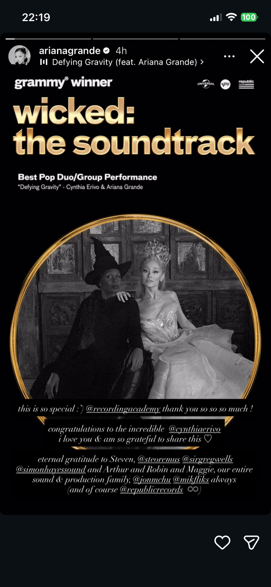 Ariana Grande reacts to her Grammys win after missing the 2026 ceremony