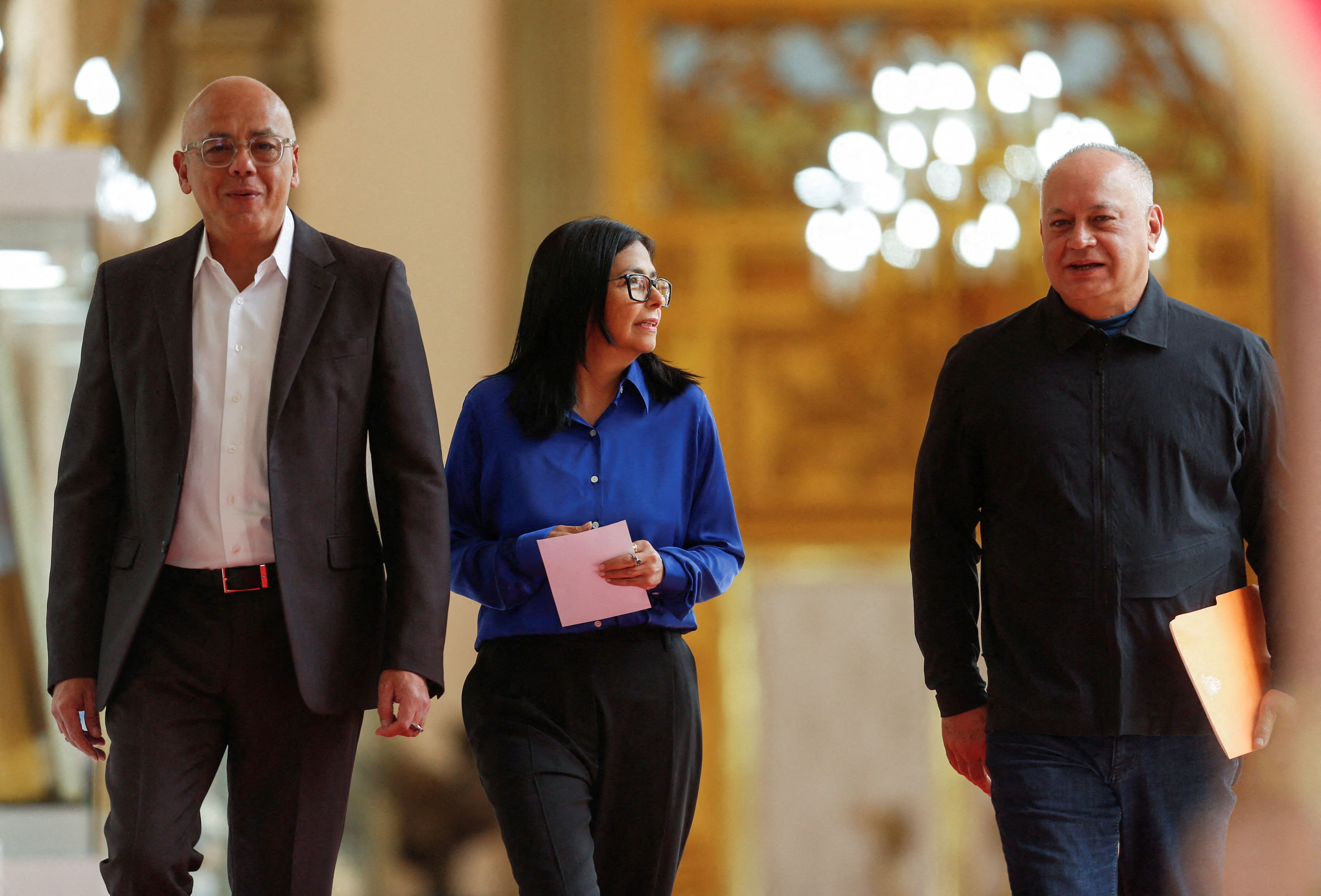 Jorge Rodríguez, Delcy Rodríguez y Diosdado Cabello, en Caracas, el 14 de enero.