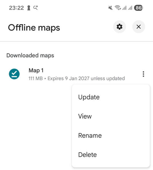 Deleting an offline map in the Google Maps app on Android.