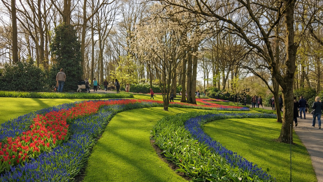Tulip paths and spring light in Keukenhof