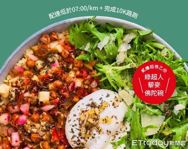 出示當日10K跑步紀錄 貳樓餐廳送綠超人藜麥佛陀碗
