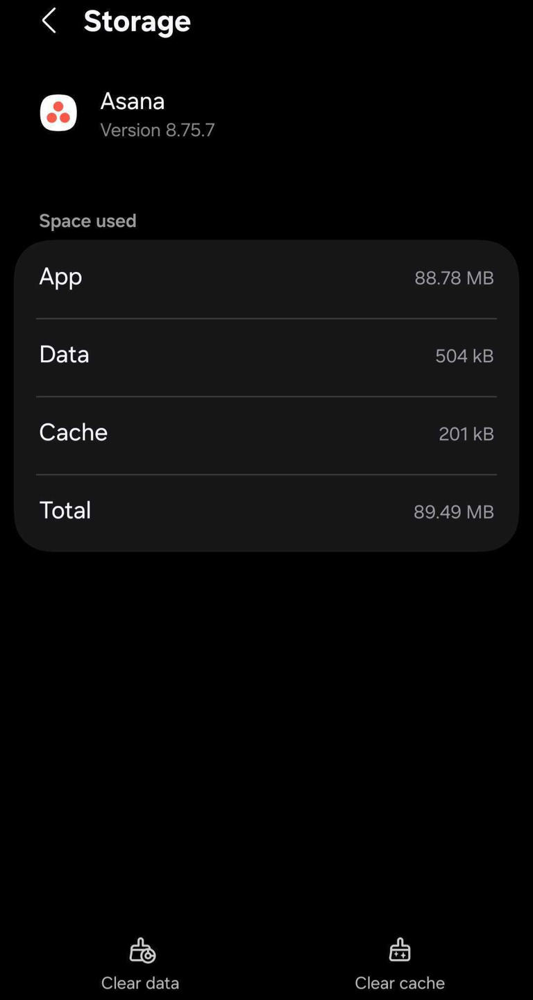 Clearing the cache and app data of Asana app on Android.