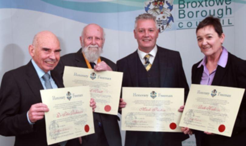 Four community champions are made freemen of the borough of Broxtowe