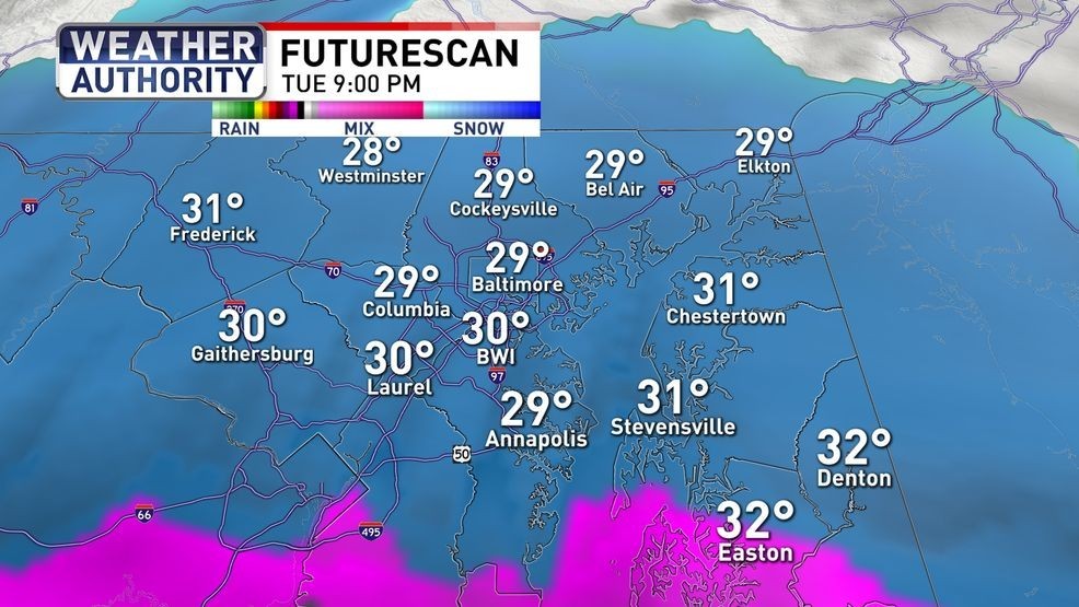 Cold start to week ahead of more snow chances in Baltimore