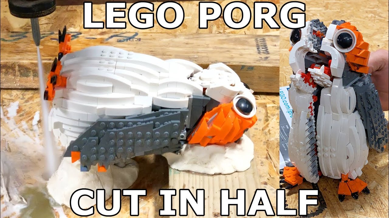 LEGO porg cut in half with a 60,000 PSI waterjet - Star Wars porg cross ...
