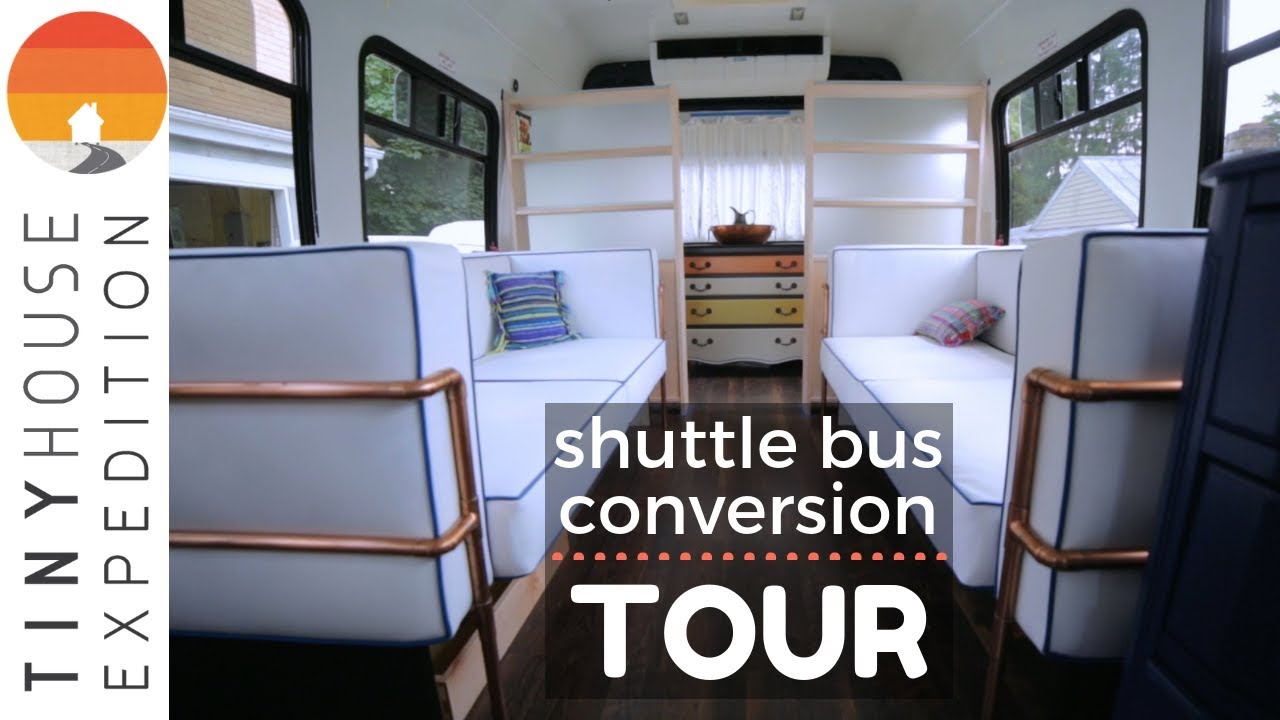 Shuttle bus conversion tour: A couple's low-tech DIY tiny home