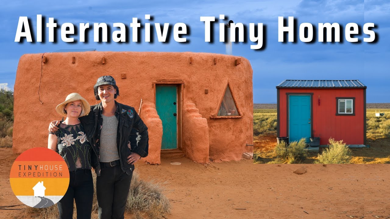 View of Couple's side by side earthbag tiny house & shed home - under $15k!