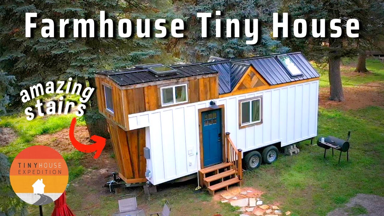 Best space-saving stairs in a tiny house? Custom farmhouse tiny home
