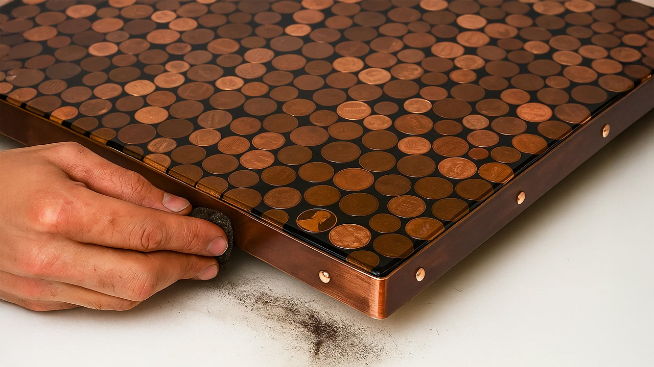 Creating a unique copper desk from coins!